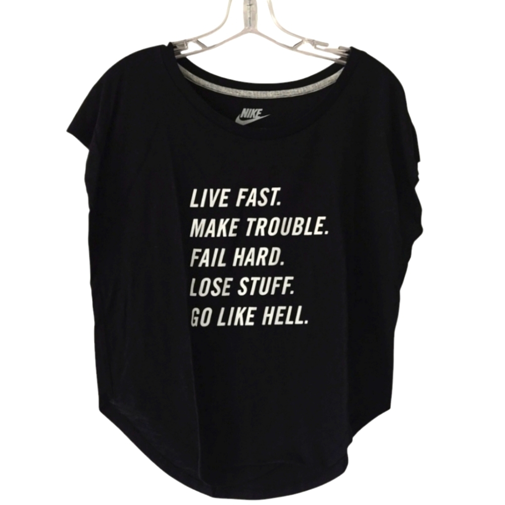 Nike Muscle Black Sleeveless Top Women's Size XS Slim Fit Live Fast Make Trouble